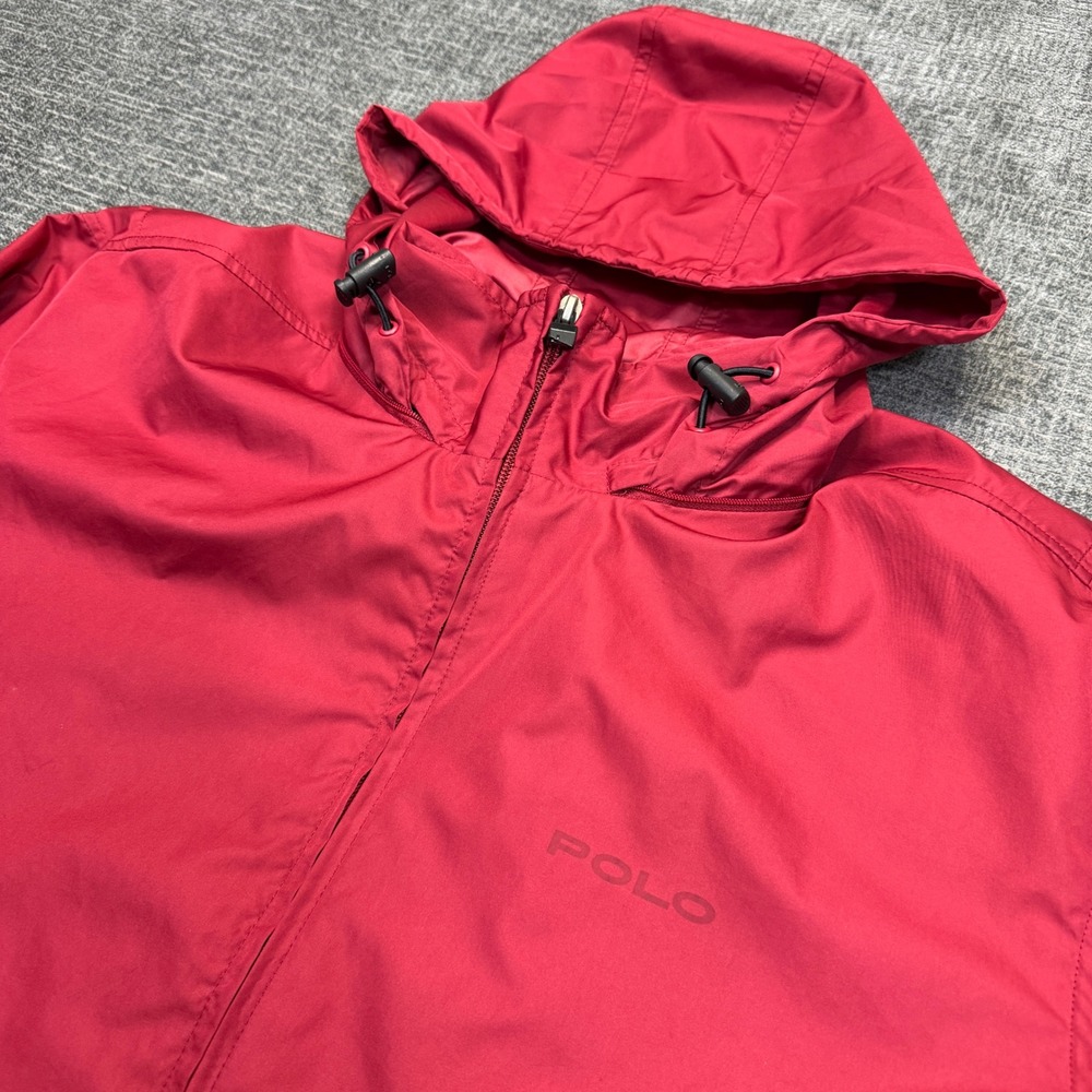 Polo Golf Ralph Lauren Jacket Mens M Red Golf Windbreaker Packable Hood Vintage